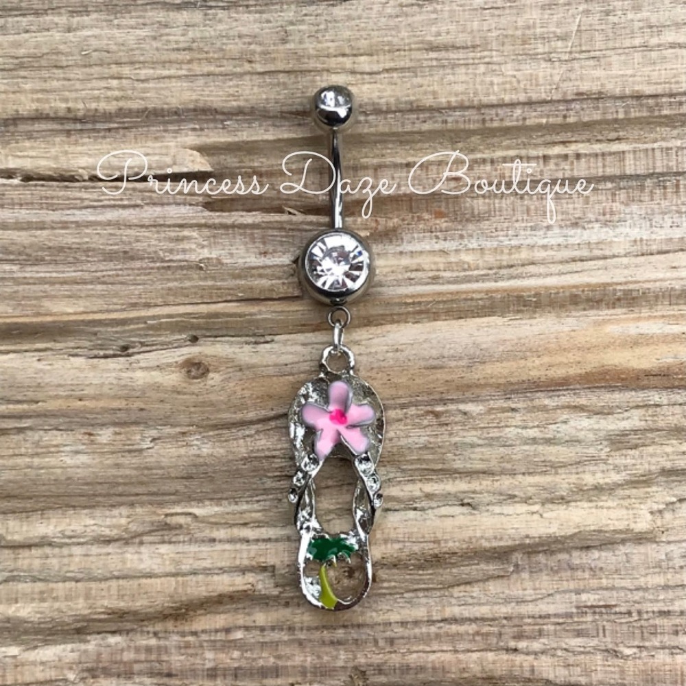 Palm Tree Flip Flop‎ Belly Button Ring